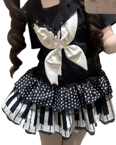 Piano Mini Skirt Women Black White Spliced Short Skirts...