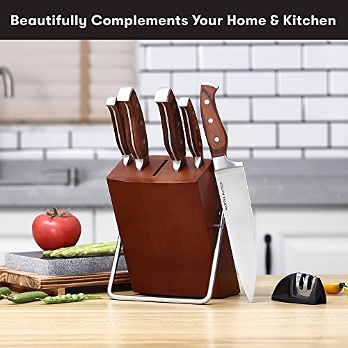 Master Maison 7Piece Premium Walnut Kitchen Knife Set with Knife Block