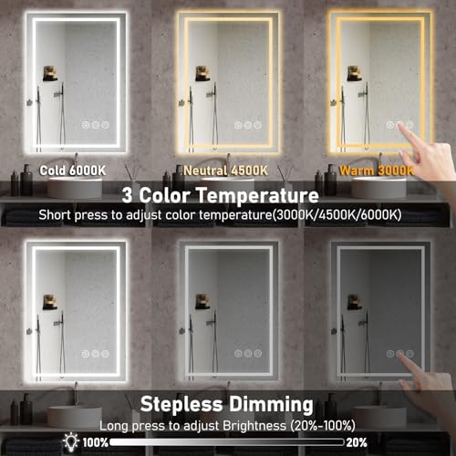 Ratsamee Badspiegel mit Beleuchtung LED, 50x70cm Spiegel mit Light, Wandspiegel mit Frontbeleuchtung, Antibeschlagfunktion, Dimmbar, mit 3 Einstellbaren Lichtfarben 4
