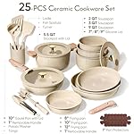 CAROTE 25PCS Ceramic Cookware Set, Pots and Pans set Non Stick, RV Kitchen Cooking Set Removable Handles, Oven Safe, Induction Coolware, Non-toxic Kitchen Cooking Set, PFAS and PFOA Free - Image 2