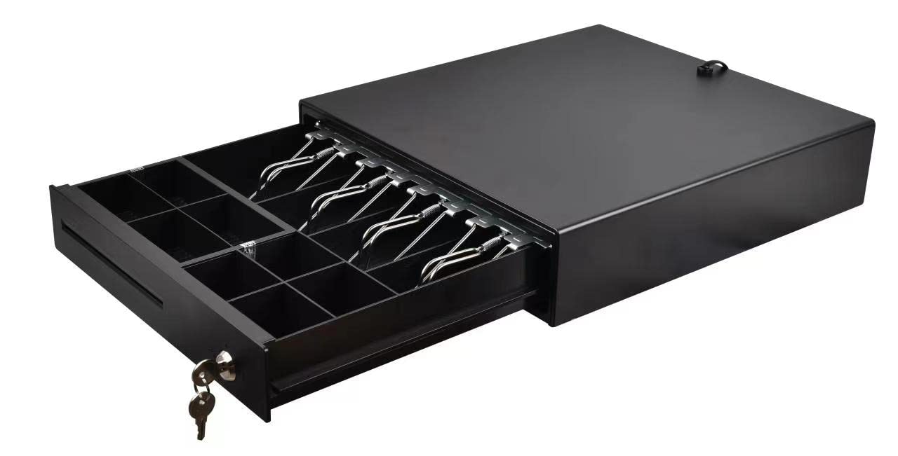 Kassenlade QUORION 330F für PC/POS Kassensysteme & Bondrucker mit 9 12 oder 24 V Anschluss RJ11 mit 8 Münz und 4 Scheinfächern, 2 Schlüsseln, robuste Erstausrüsterqualität