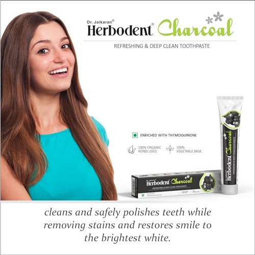 Image of Charcoal Toothpaste -100g Pack of 1 | Whitens Teeth & Fresh Breath: No Bleach, No Fluoride | Activated Bamboo Charcoal & Organic Herbs - Wheat Germ, Thyme, Clove