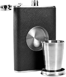 Hip Flasks for Men - Hipflask with Shot Glass Built-in Collapsible Cup, Flask Alcohol for Whiskey Vodka Brandy Rum or Even Water - 8oz