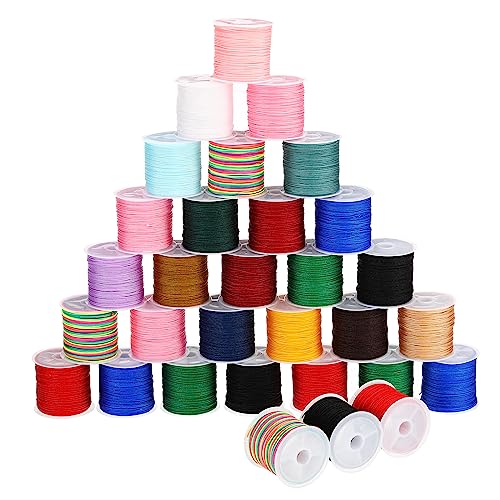 PATIKIL 31Rolls 0.8mm Nylon String Cord, 678 Yards Beading Thread for Bracelet Making Braided Bracelets, Beading, Necklaces