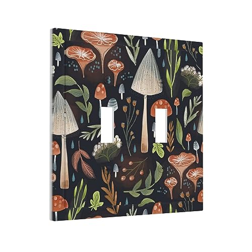 Spshian SPSHIAN0715 Boho Mushroom Forests Double Toggle Light Switch Cover Decorative 2 Gang Wall Plate Electrical Faceplate For Bathroom Home Kids Nursery Room Decor 5 X 4.9 In thumb #1