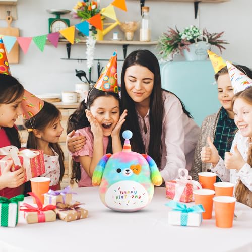 SQEQE Happy Birthday Stuffed Animal 10' Rainbow Dog Soft Toys Cute Plush Pillow Unicorn Dog Plush Toy for Kid Girl Boy 25CM