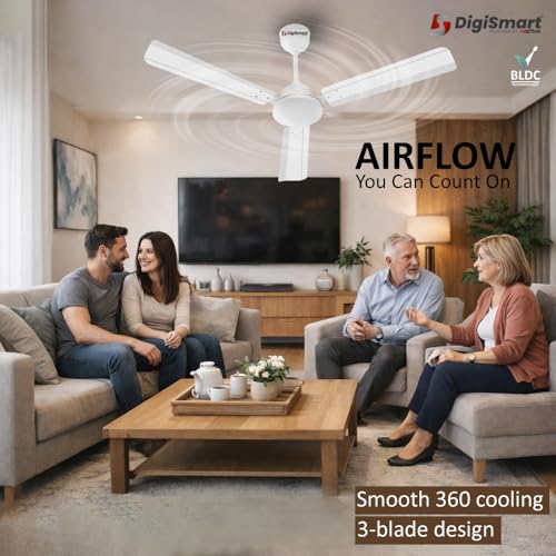 Image of DIGISMART Storm BLDC Ceiling Fan with Remote, 28W Energy Efficient, 225 CMM Air Delivery, 65% Power Saving, Low Noise, Reverse Mode, Smart Memory, 3 Blade Ceiling Fan 5 Year Warranty Pack of 2 (White)