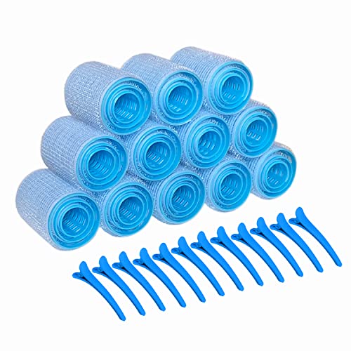 Hair Rollers for Hair Pack of 36 Rollers Set with 12 Clips Small Medium Big Size Hair Curlers Self Grip Hair Rollers (Blue)