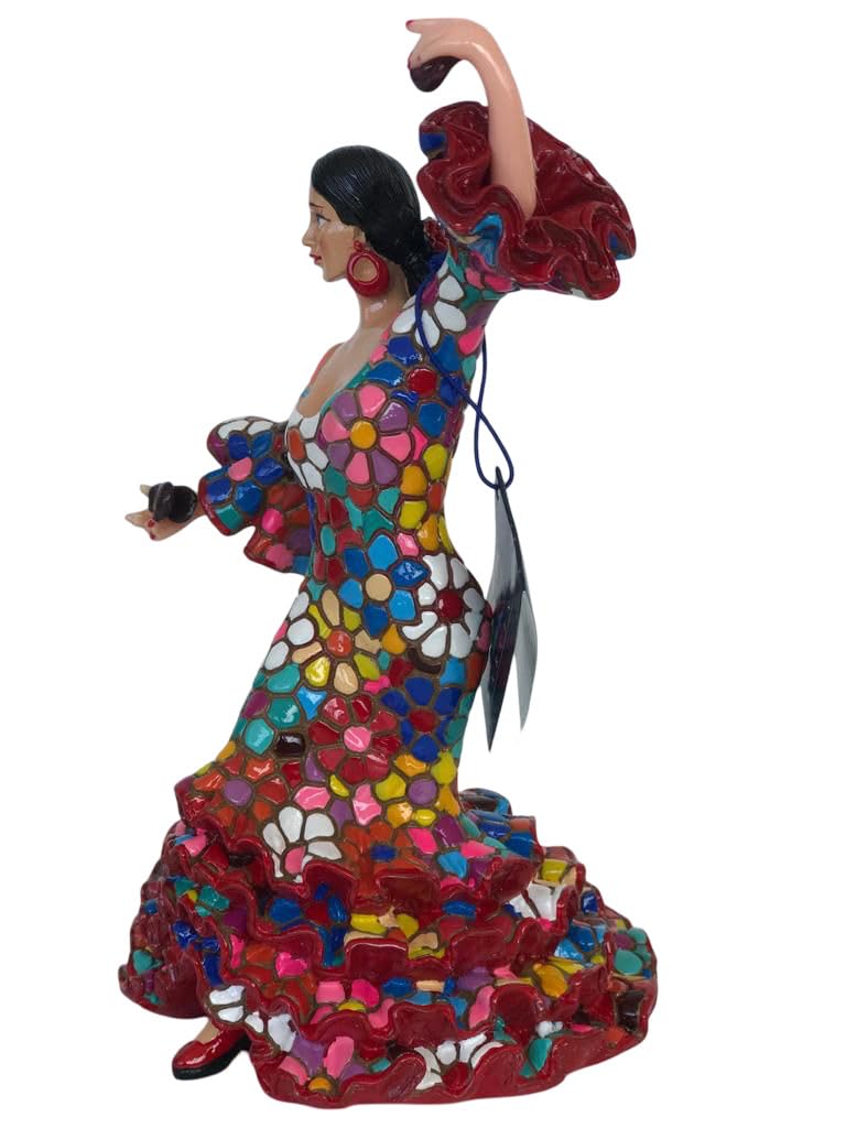 Figurka Flamenca Kwiaty w mozaice. Figurka dekoracyjna. Figurka Kobieta Taniec Flamingo, w sukience w kwiatowej mozaice