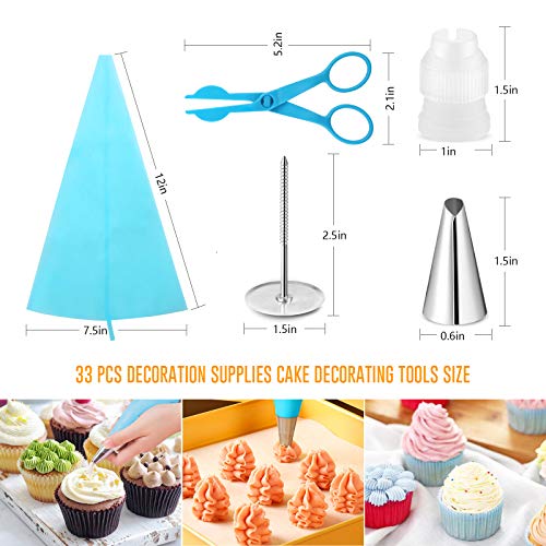 Kincown [NEW UPGRADED]33pcs Cake Decorating Tools Kit,Baking Supplies Set,Piping Tips and Bag Set with 24 Stainless Steel Icing Piping Tips,3 Scrapers,2 Couplers,2 Bags,1 Flower Nail,1 Flower Scissors - Thumbnail 2