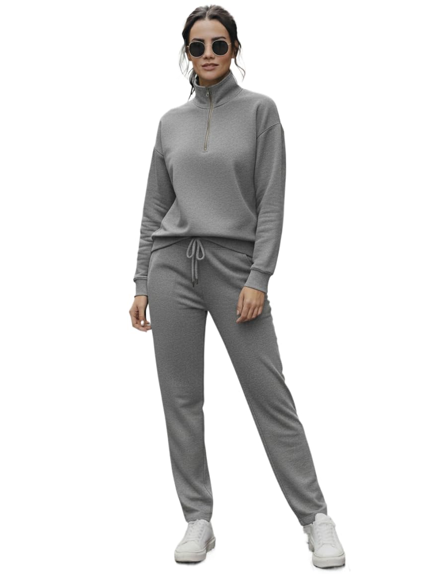 mack jonney Solid Half Zipper Track Suit for Women | Co-ord Set | Warm Fleece Tracksuit Set | Full Sleeve Sweatshirt-picture-16