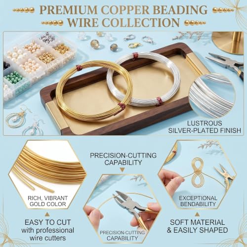 Image of Beadsnfashion 18 Meter Brass Craft Wire DIY Gold Color Wire for Jewellery Making, Beading, Flower Making, Hobby Crafts and School Project (Gold, 22 Gauge (0.64 mm))