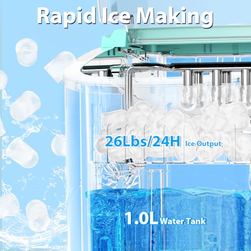 Image of Antarctic Star Countertop Ice Maker Portable Ice Machine,Bullet Ice, Automatic-Cleaning Ice Makers, 26Lbs /24H, 9 Ice Cubes Ready in 6-8 Mins for Home Kitchen Bar Party Green