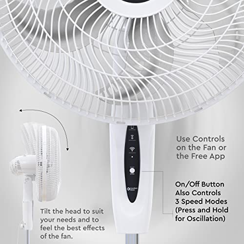 Comfort Zone 18-Inch Smart WiFi Oscillating Stand Fan, 3-Speed Wall-Mountable Fan with Voice Control, Full-Function Timer & Adjustable Stand up to 53 Inches, Quiet Tri-Curve Technology by Comfort Zone - Image 5