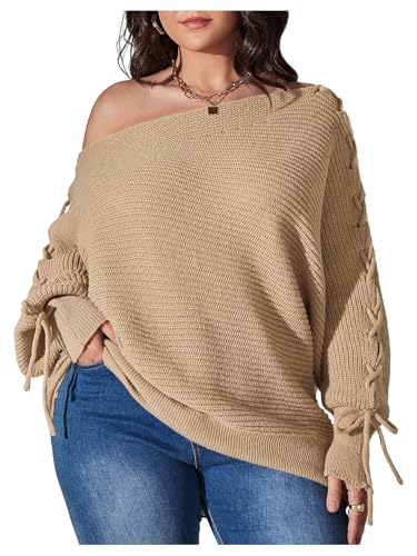 SOLY HUX Women's Plus Size Off the Shoulder Sweaters Knit Pullover Tops