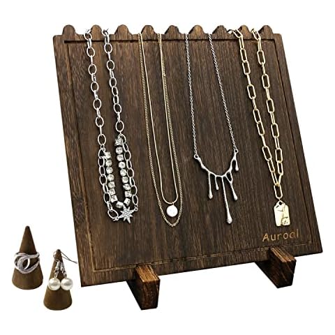 Auroal Wood Necklace Display Stand, Jewelry Display Stand For Necklaces, Necklace Holder Bust For 8 Necklaces Cover