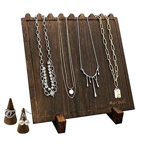 Auroal Wood Necklace Display Stand, Jewelry Display Stand For Necklaces, Necklace Holder Bust For 8 Necklaces, Bust Easel Jewelry Display For Shows, Include Necklace Display Stand 1 Pcs Ring Holder 2 Pcs(Brown) #TOP4