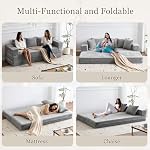 MELLCOM 78.7'' Folding Floor Sofa Bed, 4-in-1 Convertible Sleeper Sofa Couch with Armrest and Pillows, Foldable Sofa Bed, Boneless Loveseat Sofa, Chaise Lounge for Living Room, Bedroom（Grey）
