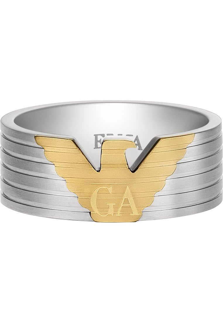 Emporio Armani Anello a fascia da uomo in acciaio bicolore, EGS3076040, 10, Argento pastello