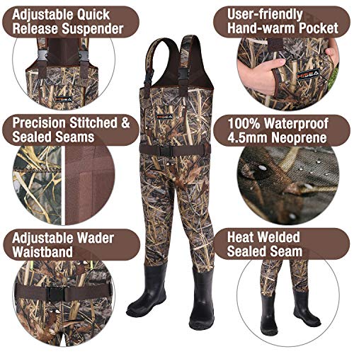 Hisea Kids Chest Waders For Toddler & Children Neoprene Youth Duck Hunting Waders For Kids Boys Girls With Insulated Boots #TOP2