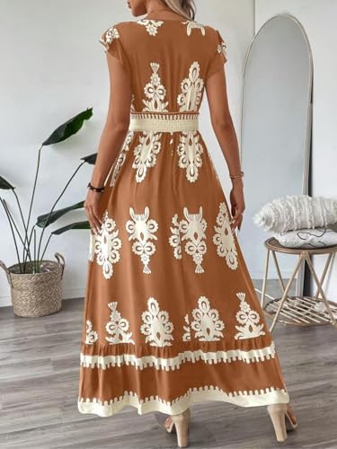 Image of PerZeal Women's 2026 Summer Short Sleeves Dresses Boho Floral Print Tiered Casual Flowy Long Maxi Dress