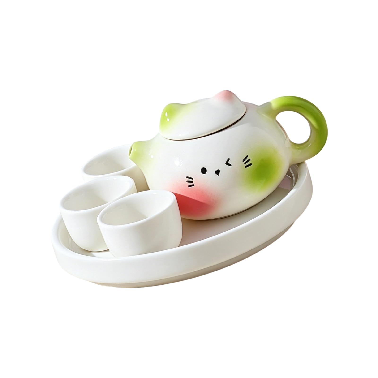 Xinsheinelry Tea Set with Lovely Cats Ear Chinese Styles Miniature Ceramic Teapot Ornament for Boys and Girls Earthenware Tea Container