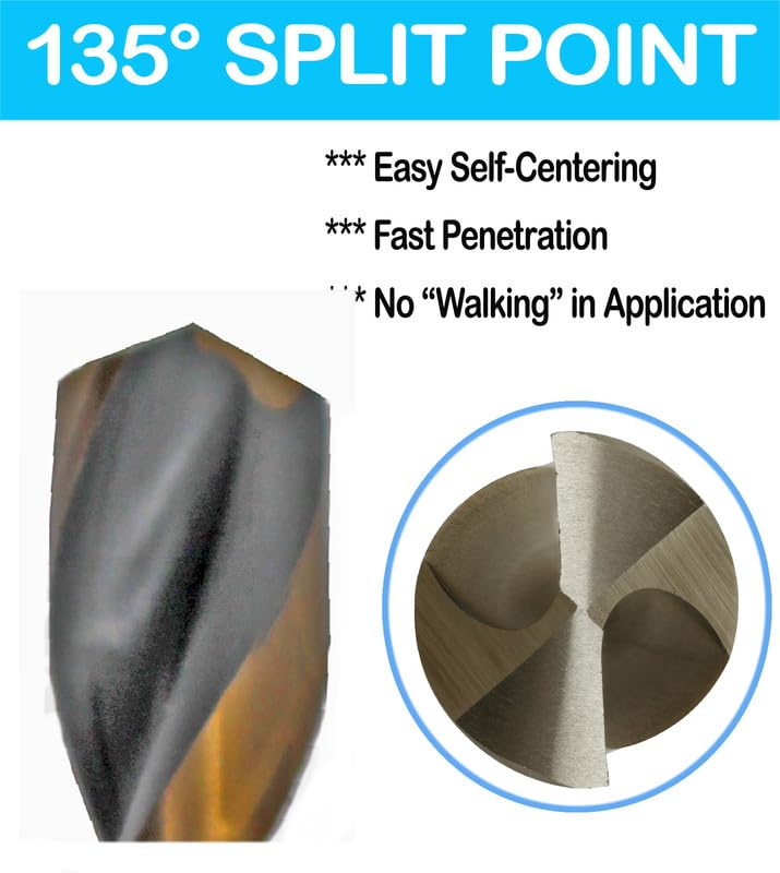 Hss Drill Bit Set 5Pcs 31/64 in. Parabolic Flute Golden/Black Jobber Twist Drill Metal Steel