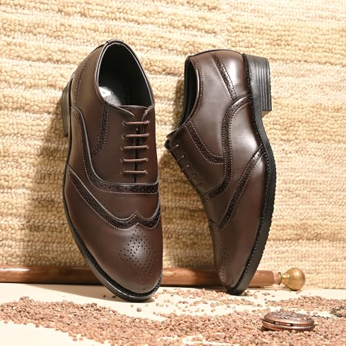 Image of Premium Classic Business Casual Brogue Shoe, Black, Lace-Up Oxford Style, Wingtip Design