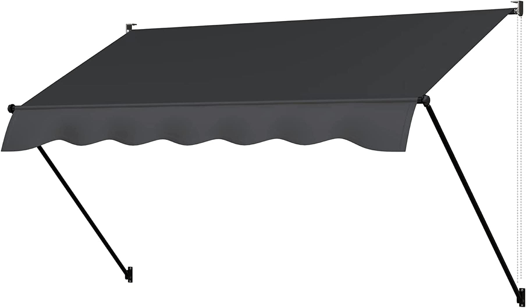 Manual Retractable Awning | 118” Screw-in Outdoor Sun Shade | Adjustable Pergola Shade Cover w/UV Protection| 100% Polyester Waterproof Outdoor Canopy for Windows & Doors