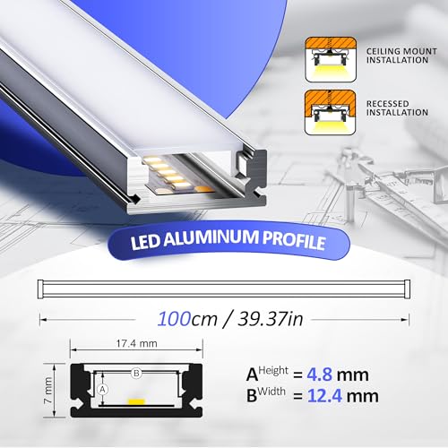 Profilé LED 1m lot de 6 avec diffuseur opaque mat PC pour ruban max 12.4mm - 2