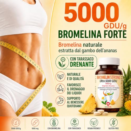 Bromelina Forte Drenante 5000 Gdu Purissima Alta concentrazione Con Tarassaco Fino a 4 mesi di fornitura 120 Compresse - ImmunoSTRONG - Immagine 1