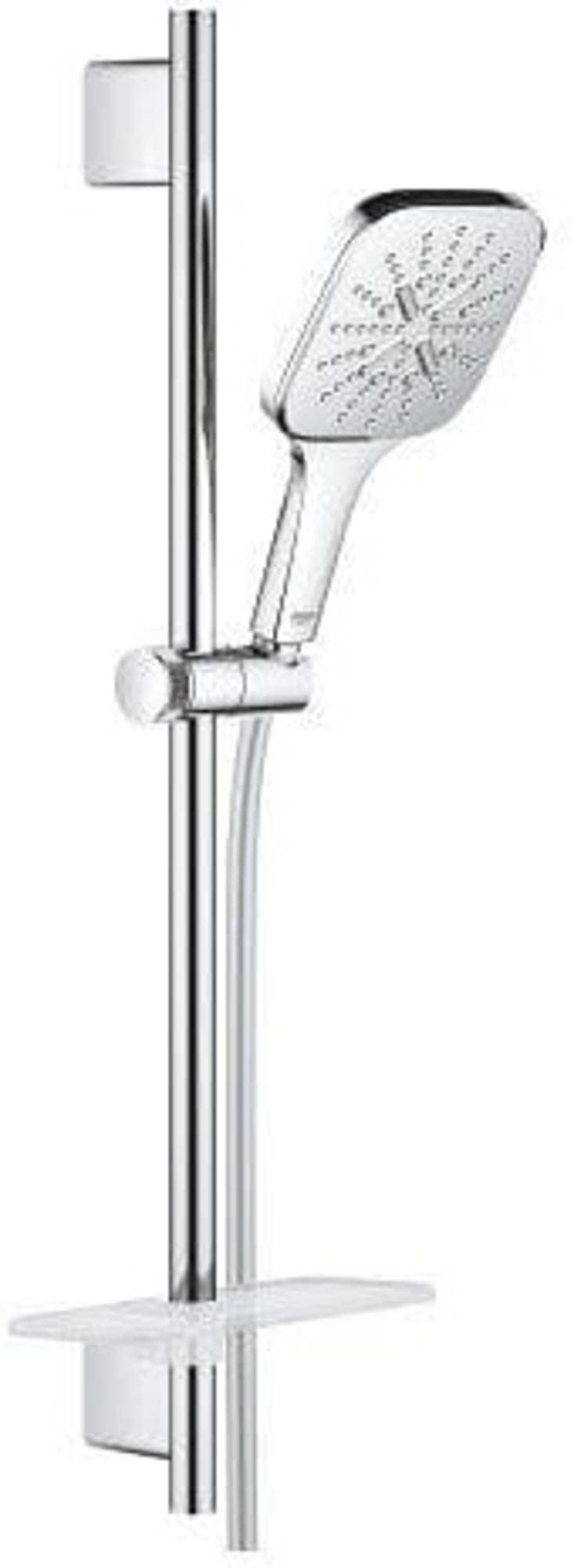 Grohe Chrome Rainshower 130 Smartactive Cube Shower Rail Set Water-Saving 3-Spray 130Mm Hand Shower With 600Mm Rail, 1750Mm Silverflex Hose Finish Made In Germany 26584000