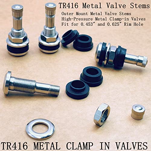 Image of 5Pieces TR416 Metal Valve Stems, Metal Tire Valve Stems, High Pressure Valve Stems Outer Mount Fits 0.453 inch and 0.625 inch Rim Hole, 1 1 /2 inch Long (Silver)