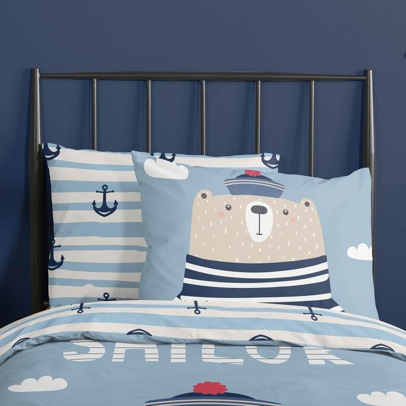 Housse de couette coton 140x200 bleu lit simple Good Morning Captain - 4