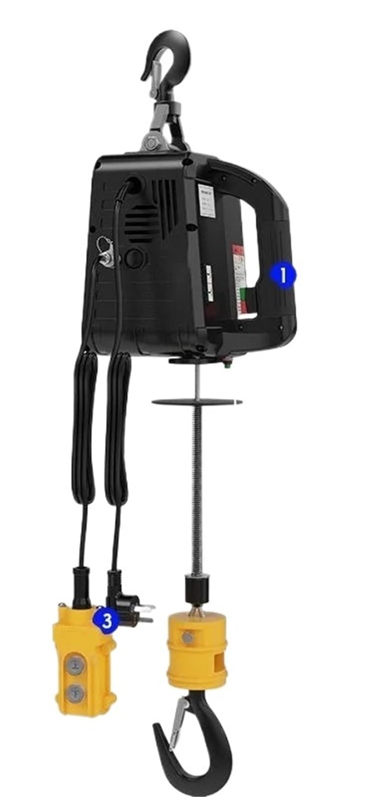 Montacargas eléctrico Grúa 3 en 1 con control remoto de 500kg, polipasto eléctrico de cable, polipasto de carcasa de aluminio, grúa pequeña para interiores y hogares Polipasto Eléctrico(500kg 7.6m)