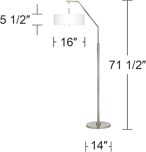 Miniatura 4 de Possini Euro Design Moderna lámpara de pie arqueada de 71.5 pulgadas de alto níquel cepillado plateado base de pie gris texturizado de seda