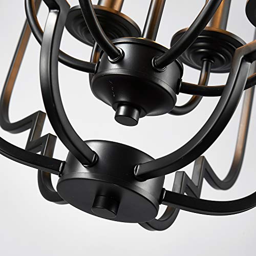 Saint Mossi Black Farmhouse Chandelier with 6 Lights,Lantern Metal Pendant Lighting for Dining Room,Living Room,Kitchen,Foyer,W23"x H26" with Adjustable Chain - Thumbnail 3