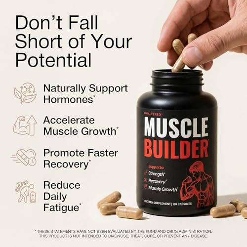 Image of UNALTERED 6-in-1 Anabolic Muscle Builder for Men - Growth, Size, Strength - Natural Muscle Building Supplement & Energy Booster - Tribulus Terrestris, Ginseng, Vitamin D3, Ashwagandha - 150 Capsules