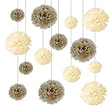 iwlorys ペーパー フラワー セット ブラウン ポンポン 自然色 2色 14個 20/15/10CM インテリア 壁飾り ショップ 撮影 結婚式 前撮り アイテム ウエディング 二次会 デコレーション