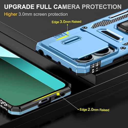 Image of Polycarbonate Slide Camera Cover with Ring Holder Mobile Phone Back Cover for Mi Redmi Note 13 Pro 5G (Blue)