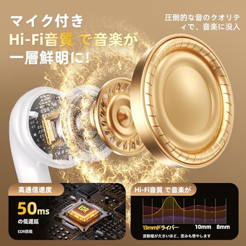 イヤホン bluetooth ワイヤレスイヤホン yjjc ブルートゥースイヤホン 無線 接続瞬時 Hi-Fi Type-C急速充電 ぶるーとぅーす 小型/軽量 LEDディスプレイ搭載 WEB会議/運動/ゲーム/テレワーク/通学/通勤/スポーツ/音楽用iPhone/Android対応(White)