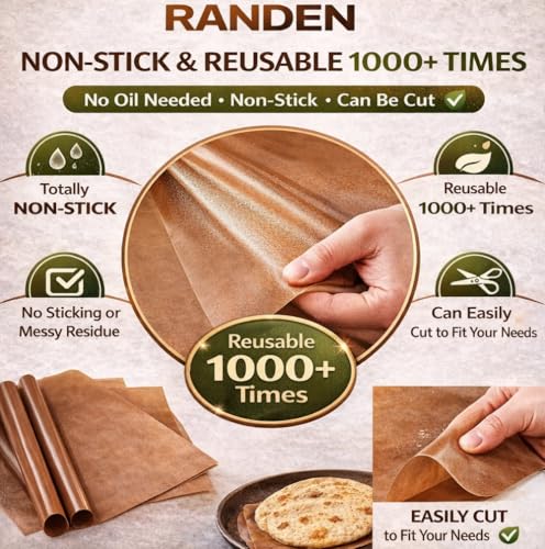 Image of RANDEN Reusable Teflon Baking & Cooking Mat - Heat Resistant, Non-Stick, Waterproof Sheet for Akki Roti, Obbattu, Chappathi, Puran Poli, BBQ & More Baking Essentials (1)