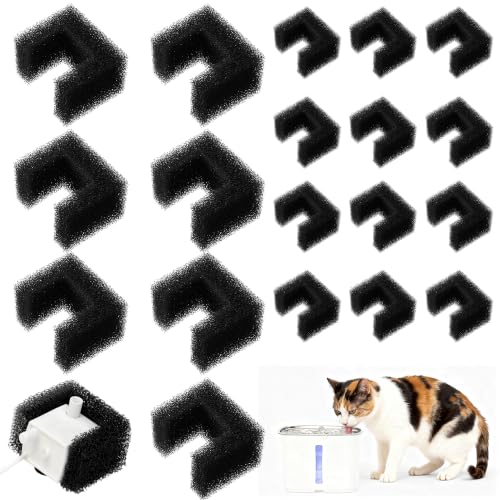 Enhon 20 Pack Foam Filters Replacement for Pet Fountains Compatible with Petsafe Viva 64oz & 140oz Cat Dog Drinking Water Fountain Sponge Filters for Debris Removal Pump Protection(Black)