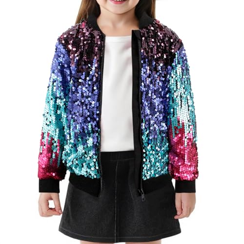 TYNORA Children's Fashion Shiny Jacket Girls Sequin Zipper Coat Long Sleeve Bomber Jackets Daily Outfits