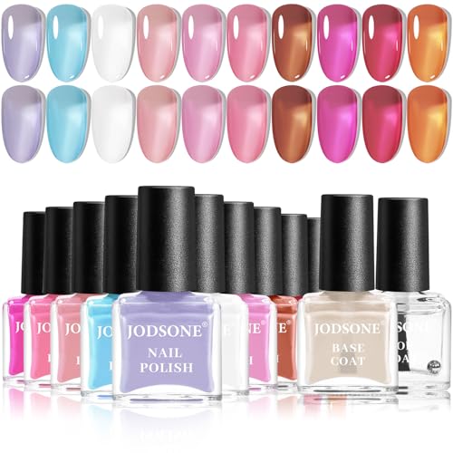 JODSONE Jelly Juego de esmaltes de uñas, 10 colores con 2 piezas de base y capa superior de secado rápido, regalos de vacaciones para mujeres