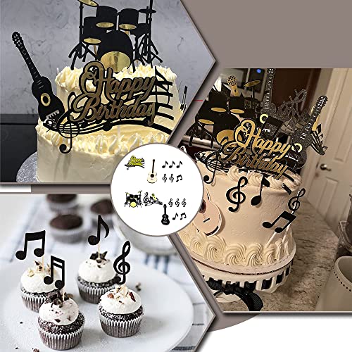 Lot de 32 décorations de gâteau d'anniversaire en forme d'étoile avec notes de musique pour fête sur le thème du rock