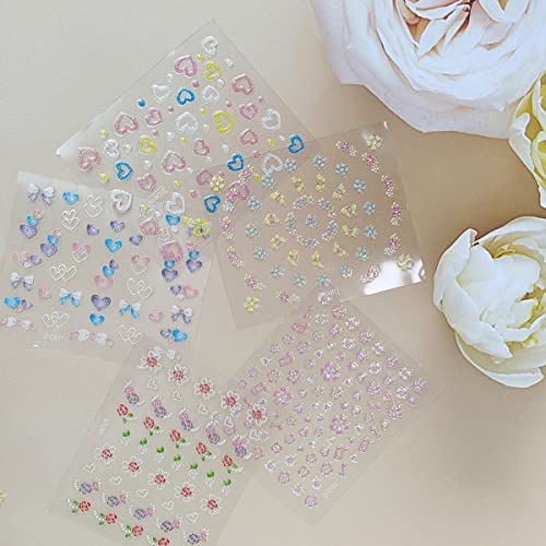 Colorful Flower Nail Art Stickers Decals 3D Self-Adhesive Flower Nail Decals Ice Crystal Flower Daisy Bow Tie Heart Nail Designs Nail Art Supplies Manicure Tips Charms For Women 30Sheets #TOP4