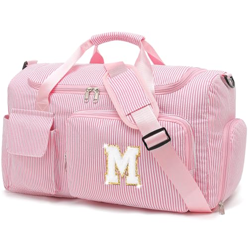 HuiLeo Kids Travel Duffle Bag Dance Bag Gifts for Girls Initial Gym Bag with Shoes Compartment for Women Lightweight Weekender Bags Pink-M