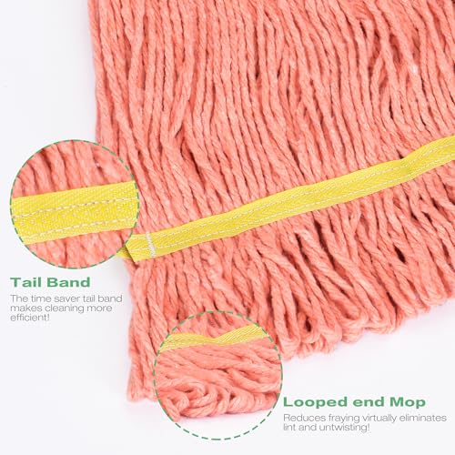 Image of Matthew Cleaning Heavy Duty Mop Head Replacement, 5 Inch Wide Headband, Color Coded Looped End Cotton String Wet Mops for Floor Cleaning, Medium Size 18 oz, 12 Pack