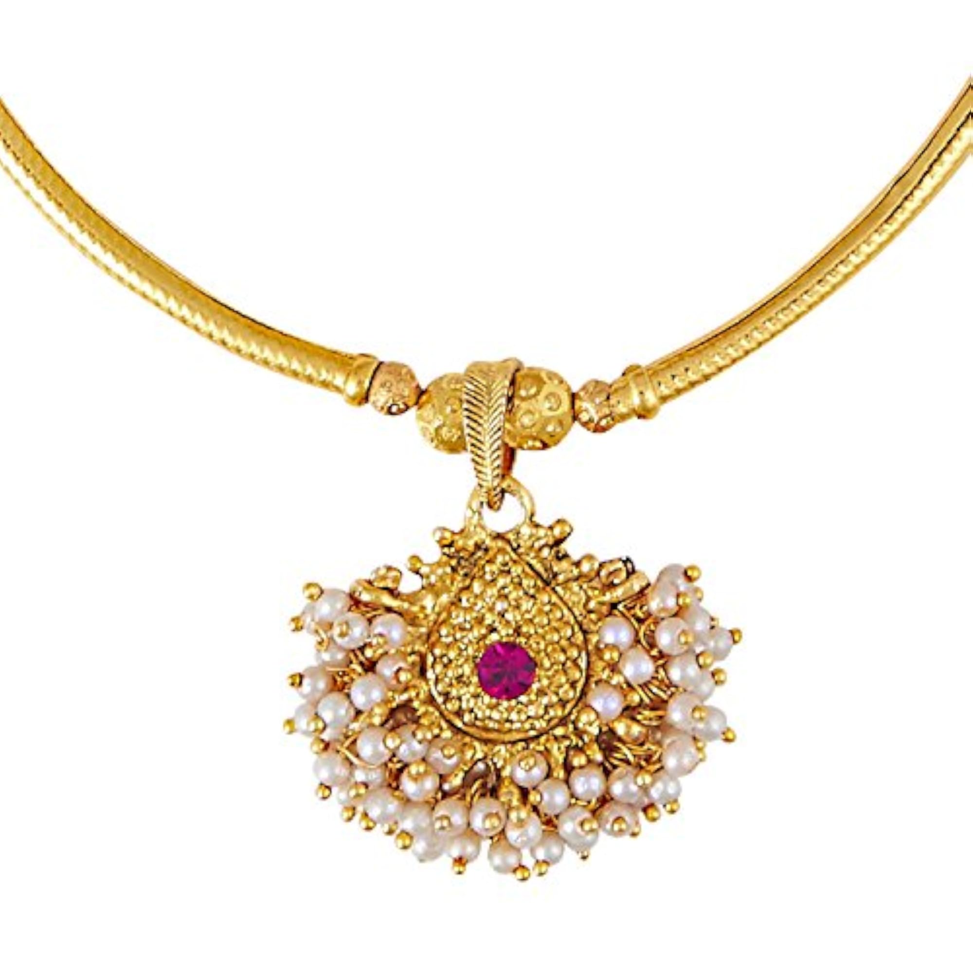 Gold Plated Traditional Cluster Design Thushi Pipe Necklace for Women